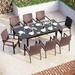 sell well & William 9 Pieces Patio Dining Set for 8 Outdoor Furniture with 1 X-Large E-Coating Square Metal Table and 8 Grey Portable Folding Sling Chairs Outdoor Table & Chairs