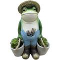 Frog Statue Planter Mini Succulents Garden Pot Resin Frog Figurine Ornament Lawn for Garden Decoration 13*6.5*15.5cm Green