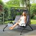 Porch Swing 2-Seat Porch Swings Outdoor Patio Swings with Canopy and Durable Steel Frame Built-in 2 Cup Holder and Removable Cushion Patio Hammock Lounge Chair for Backyard Garden Balcony Grey