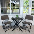 YINCHEN 3 Pieces Outdoor Patio Bistro Set Wicker Patio Furniture Sets with Folding Patio Round Table and Chairs for Garden Backyard Balcony Porch