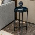 ABBSR Small Plant pots Indoor Outdoor Stands Metal Lightweight Dark Blue Coffe Side End Table with Removable Tray