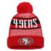 Youth New Era Scarlet San Francisco 49ers Striped Cuffed Knit Hat with Pom