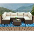 Magic Union 7 Piece Outdoor Patio Furniture Set PE Rattan Wicker Conversation Sofa Set Outdoor Sectional Wicker Sofa Set with Coffee Table Cushions and Pillows
