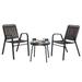 Zimtown 3 Pcs Patio Bistro Set Metal Frame Plastic Conversation Set for Outdoor and Indoor with Coffee Table and Tempered Glass Tabletop Brown