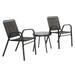 3-Piece Patio Bistro Table Set Outdoor Furniture Set with 2 Stackable Dining Chairs and Round Gass Table for Lawn Backyard Pool Garden Black & Brown