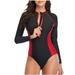 Otvok Womens Wetsuit One Piece Shorty Wetsuit Eco Friendly Thermal Long Sleeve Front Zipper Diving Suit L Red