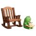 Wooden Resin Yard Decoration Cute Ornament Frog Rocking Chair Decorate Sculpture