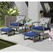 Chuangyao 5 Pieces Outdoor Patio Furniture All-Weather PE Rattan Wicker Table and Chairs Set with Ottoman Footstool Dark Blue