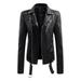 Flash Sales for Today ! BVnarty Women s Jacket Coat Notched Lapel Lightweight Button Motorcycle Leather Short Coat Winter Fashion Top Plus Size Long Sleeve Solid Color Shacket Jacket Casual Black XL