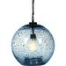 FJU Pendant Lighting Hand Blown Glass Pendant Lights Kitchen Island Light Blue Dining Room Table Black Ceiling Hanging Light Fixtures Globe Shade 15.6 Inch H