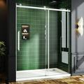 Shower Door 60 in W x 72 in Frameless Bypass Sliding Shower Door Glass Shower Door 5/16 (8 mm) Tempered Glass with Explosion-Proof Film Bath Sliding Door Stainless Steel Chrome