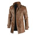 Leather Jacket Men Vintage Motorcycle Jacket Stand-collar Four-pocket Coats Regular Fit Button Down Leather Jacket