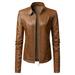 Pgeraug Jackets for Women Womens Long Sleeve Leather Jacket Motorcycle Leather Jacket Pu Leather Jacket Womens Jacket Coat Leather Jacket Women Brown Xl