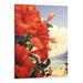 Chilfamy Hibiscus Beach Day - Waikiki Beach - Red Hibiscus - Vintage Hawaiian Travel Poster by Kerne Erickson - Master Art Print 16x20 Inch