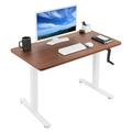 MOWENTA Manual Height Adjustable 43 x 24 inch Stand Up Desk Dark Walnut Solid One-Piece Table Top White Frame Standing Workstation with Foldable Handle DESK-KIT-MW4D