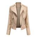 Aoochasliy Womens Jackets and Coats Clearance Lapel Faux Leather Ladies Lapel Motor Jacket Overcoat Zip Biker Short Punk Cropped Tops