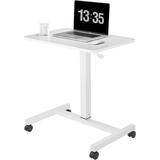 Mobile Laptop Desk Pneumatic Sit to Stand Table Height Adjustable Rolling Cart with Lockable Wheels for Home Office Computer Workstation 28 x 19 White Round Edge Design Elegant