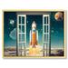 Chilfamy Outer Space In Window View Wall Art Boys Space Theme Posters Rocket Art Prints Planet canvas poster Universe Picture For Kids Boys Room Playroom Decor-Ready To Hang 16x12in/20x16in