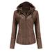 Lumento Women Faux Leather Motorcycle Jacket PU Biker Coat Removable Hooded Outerwear