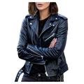 Faux Leather Zip up Jackets for Women Plus Size Biker Cropped Coats Short Lightweight Pleather Motorcycle Streetwear