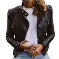 Lovskoo Womens Leather Jackets Faux Motorcycle Cool Coat Long Sleeve Zipper Fitted Coat Fall Short Jacket Black