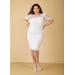 Plus Size Puffed Sleeve Mesh Sheath Dress