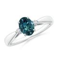 Tapered Shank Teal Montana Sapphire Solitaire Ring with Diamonds