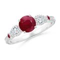 Aeon Vintage Style Ruby and Diamond Three Stone Engagement Ring with Milgrain