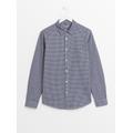 Men's Blue Micro Check Slim Fit Oxford Shirt