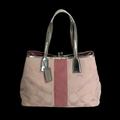 Coach Bags | Coach Pink Signature Striped Kiss Lock Frame Large Carryall Tote Bag Euc | Color: Pink | Size: Os