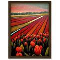 Red Tulip Fields Of Holland Netherlands Modern Oil Artwork Framed Wall Art Print A4