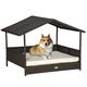 Wicker Dog House, Rattan Pet Bed with Soft Cushion, Canopy, Cat House