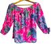 Lilly Pulitzer Tops | Lilly Pulitzer Shirt Womens Xxs Maryellen Cockatoo Pink Off Shoulder Top | Color: Blue/Pink | Size: Xxs