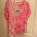 Lilly Pulitzer Tops | Lily Pulitzer Lily Duval Top In Hot Coral. Pattern “Trunk In Love” | Color: Pink | Size: Xl