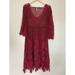Free People Dresses | Free People Crochet Knit Lace Dress V Neck Berry Red Fit Flare Size 2 | Color: Red | Size: 2