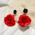 Zara Jewelry | 1pair Zara X Iris Apfel Acrylic Big Spring Blood Rose Tango Pin Earrings Dangle | Color: Black/Red | Size: Os