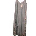 Anthropologie Pants & Jumpsuits | Anthropologie Floreat New Nwt Gray Striped Embroidered Flowers Jumpsuit Cropped | Color: Gray/Pink | Size: Xs