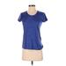 Athleta Active T-Shirt: Blue Color Block Activewear - Women's Size X-Small