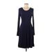 Casual Dress - A-Line Scoop Neck Long sleeves: Blue Solid Dresses - Women's Size Medium