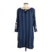 J.Jill Casual Dress - Mini Tie Neck 3/4 sleeves: Blue Dresses - Women's Size Medium