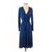 H&M Casual Dress - Midi V Neck Long sleeves: Blue Print Dresses - Women's Size Small