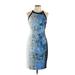 T Tahari Casual Dress - Party High Neck Sleeveless: Blue Print Dresses - Women's Size 14