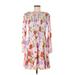 Mister Zimi Casual Dress - Mini Scoop Neck Long sleeves: White Floral Dresses - Women's Size 8