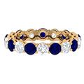 6 CT Lab Created Blue Sapphire Full Eternity Ring with Moissanite, Round Created Blue Sapphire Eternity Band Ring (AAAA Quality), Yellow Gold, Size:W1/2