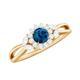 Rosec Jewels London Blue Topaz and Diamond Floral Ring, Pinky Promise Ring with London Blue Topaz, Yellow Gold, Size:Z