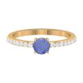 Rosec Jewels 1 CT Round Tanzanite Solitaire Ring with Diamond Side Stones - December Birthstone, Yellow Gold, Size:F1/2