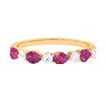 Rosec Jewels Pear Shape Natural Pink Tourmaline Half Eternity Promise Band with Diamond | Certified | AAA Quality | Wedding Anniversary Ring, Yellow Gold, Size:Z