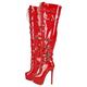 blingqueen Women's Platform Thigh High Boots with Zipper Stiletto Heel Over The Knee High Boots Lace Up Punk Motorcycle Boots Buckles Chains Rivets Ornamented Long Shaft Sock Boots Red Size 4