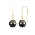 Natural Pearl Fish Hook Drop Earrings | Certified 9 MM Handpicked Tahitian Pearl AAA Quality | Wedding Earrings for Women, Yellow Gold