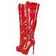 blingqueen Women's Platform Thigh High Boots with Zipper Stiletto Heel Over The Knee High Boots Lace Up Punk Motorcycle Boots Buckles Chains Rivets Ornamented Long Shaft Sock Boots Red Size 12